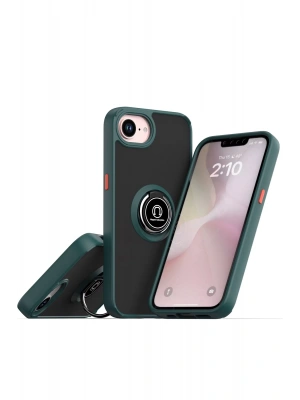 Newface iPhone 16E Kılıf Montreal Yüzüklü Silikon Kapak - Yeşil