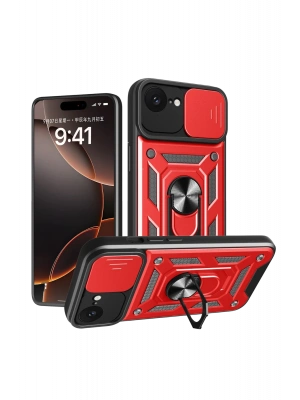 Newface iPhone 16E Kılıf Pars Lens Yüzüklü Silikon - Kırmızı