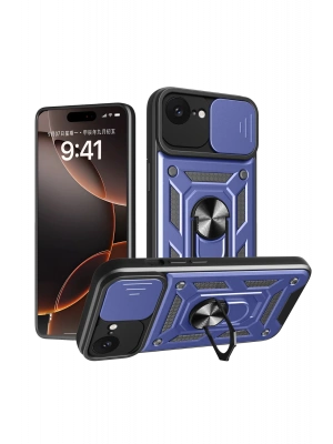 Newface iPhone 16E Kılıf Pars Lens Yüzüklü Silikon - Lacivert