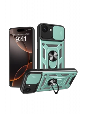 Newface iPhone 16E Kılıf Pars Lens Yüzüklü Silikon - Yeşil