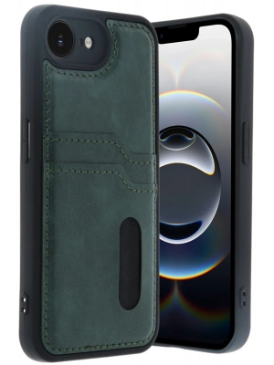 Newface iPhone 16E Kılıf Sara Kartvizitli Deri Kılıf - Koyu Yeşil