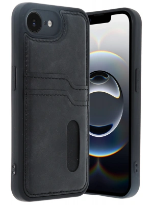 Newface iPhone 16E Kılıf Sara Kartvizitli Deri Kılıf - Siyah