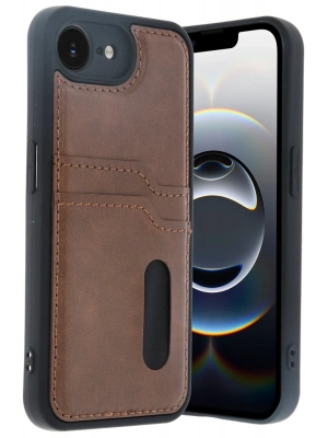 Newface iPhone 16E Kılıf Sara Kartvizitli Deri Kılıf - Taba