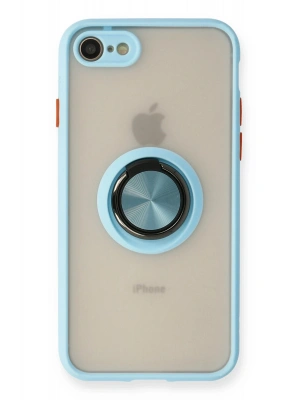 Newface iPhone 7 Kılıf Montreal Yüzüklü Silikon Kapak - Buz Mavi