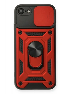 Newface iPhone 7 Kılıf Pars Lens Yüzüklü Silikon - Kırmızı