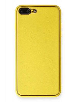 Newface iPhone 7 Plus Kılıf Coco Deri Silikon Kapak - Sarı