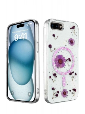Newface iPhone 7 Plus Kılıf Daisy Simli Magsafe Kapak - Mor