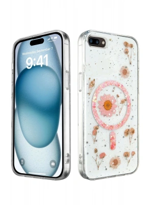 Newface iPhone 7 Plus Kılıf Daisy Simli Magsafe Kapak - Pembe