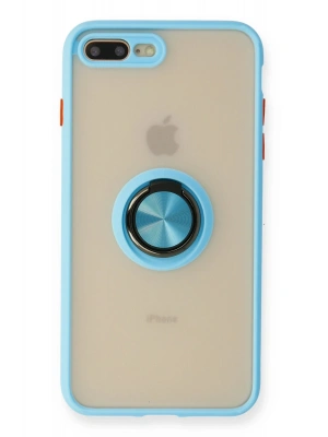 Newface iPhone 7 Plus Kılıf Montreal Yüzüklü Silikon Kapak - Buz Mavi