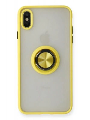 Newface iPhone X Kılıf Montreal Yüzüklü Silikon Kapak - Sarı
