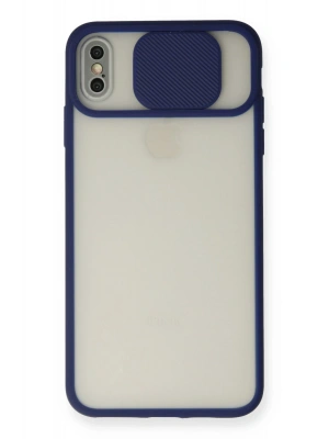 Newface iPhone X Kılıf Palm Buzlu Kamera Sürgülü Silikon - Lacivert