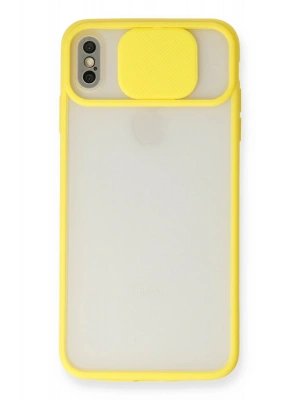 Newface iPhone X Kılıf Palm Buzlu Kamera Sürgülü Silikon - Sarı