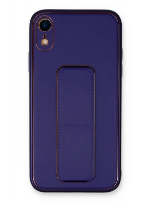 Newface iPhone XR Kılıf Coco Deri Standlı Kapak - Mor