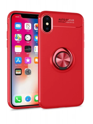 Newface iPhone XS Kılıf Range Yüzüklü Silikon - Kırmızı