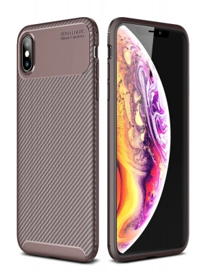 Newface iPhone XS Max Kılıf Auto Focus Karbon Kapak - Kahverengi