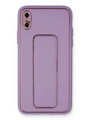 Newface iPhone XS Max Kılıf Coco Deri Standlı Kapak - Koyu Lila