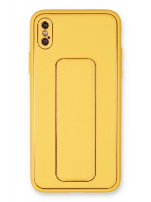 Newface iPhone XS Max Kılıf Coco Deri Standlı Kapak - Sarı