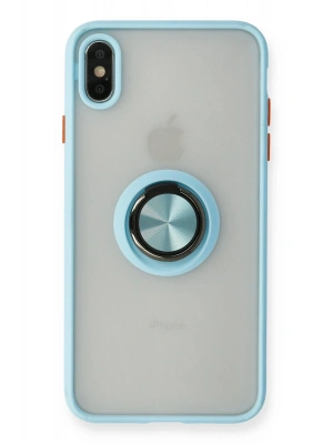 Newface iPhone XS Max Kılıf Montreal Yüzüklü Silikon Kapak - Buz Mavi