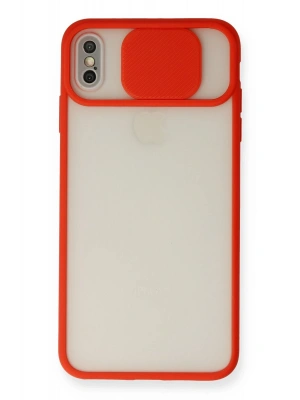 Newface iPhone XS Max Kılıf Palm Buzlu Kamera Sürgülü Silikon - Kırmızı