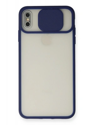 Newface iPhone XS Max Kılıf Palm Buzlu Kamera Sürgülü Silikon - Lacivert