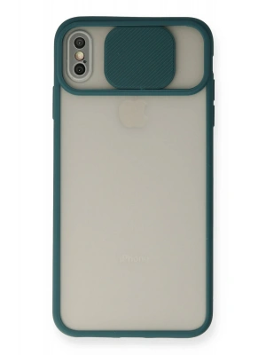 Newface iPhone XS Max Kılıf Palm Buzlu Kamera Sürgülü Silikon - Yeşil