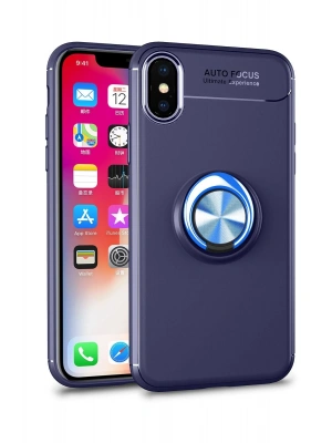 Newface iPhone XS Max Kılıf Range Yüzüklü Silikon - Mavi