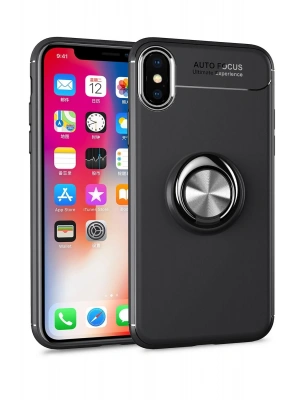 Newface iPhone XS Max Kılıf Range Yüzüklü Silikon - Siyah