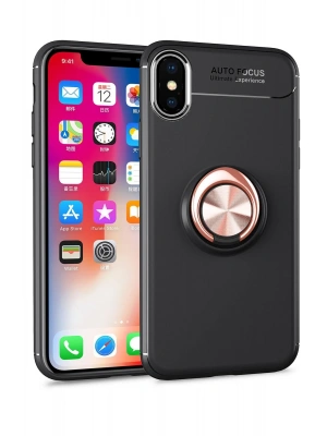 Newface iPhone XS Max Kılıf Range Yüzüklü Silikon - Siyah-Gold