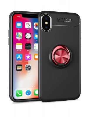 Newface iPhone XS Max Kılıf Range Yüzüklü Silikon - Siyah-Kırmızı