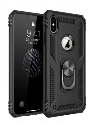 Newface iPhone XS Max Kılıf Sofya Yüzüklü Silikon Kapak - Siyah