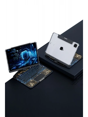 Newface JP11 iPad Pro 11 (2022) Kılıf Vales Dönen Ledli Klavyeli Tablet Kılıfı - Siyah