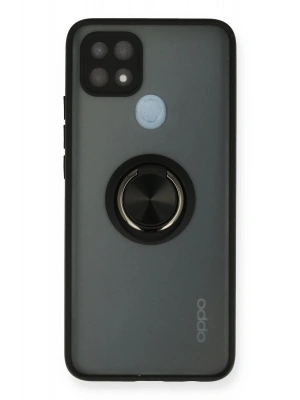 Newface Oppo A15 Kılıf Montreal Yüzüklü Silikon Kapak - Siyah