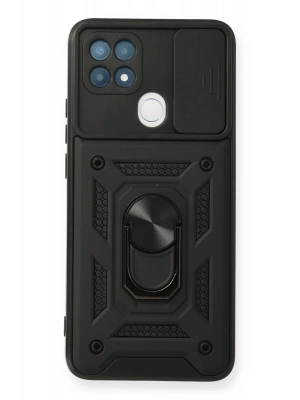 Newface Oppo A15 Kılıf Pars Lens Yüzüklü Silikon - Siyah