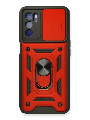 Newface Oppo A16 Kılıf Pars Lens Yüzüklü Silikon - Kırmızı