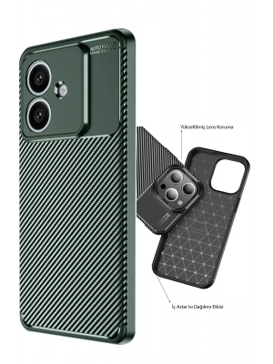 Newface Oppo A3 Kılıf Auto Focus Karbon Kapak - Koyu Yeşil