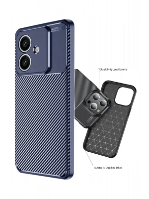 Newface Oppo A3 Kılıf Auto Focus Karbon Kapak - Lacivert