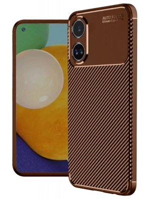 Newface Oppo A38 Kılıf Auto Focus Karbon Kapak - Kahverengi