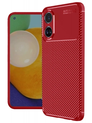 Newface Oppo A38 Kılıf Auto Focus Karbon Kapak - Kırmızı
