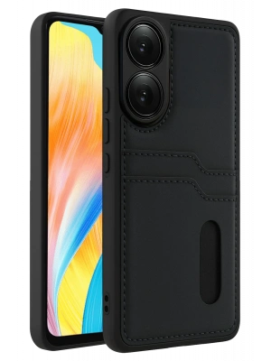 Newface Oppo A38 Sara Kartvizitli Deri Kılıf - Siyah