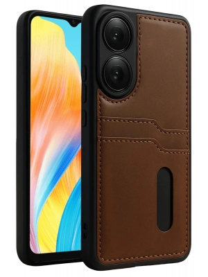 Newface Oppo A38 Sara Kartvizitli Deri Kılıf - Taba