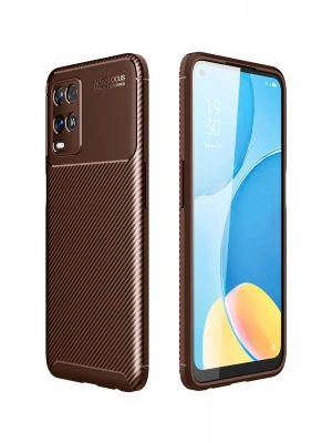 Newface Oppo A54 4G Kılıf Auto Focus Karbon Kapak - Kahverengi