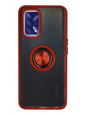 Newface Oppo A74 4G Kılıf Montreal Yüzüklü Silikon Kapak - Kırmızı