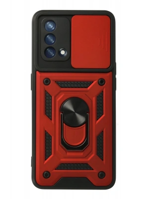 Newface Oppo A74 4G Kılıf Pars Lens Yüzüklü Silikon - Kırmızı