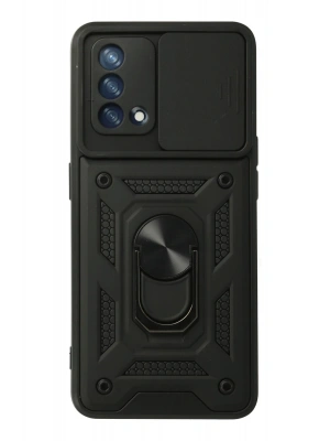 Newface Oppo A74 4G Kılıf Pars Lens Yüzüklü Silikon - Siyah