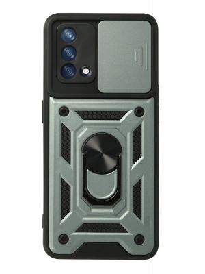 Newface Oppo A74 4G Kılıf Pars Lens Yüzüklü Silikon - Yeşil