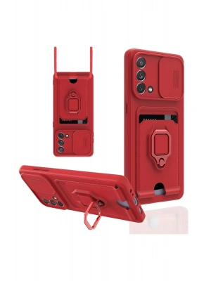 Newface Oppo A74 4G Kılıf Zuma Kartvizitli Yüzüklü Silikon - Kırmızı