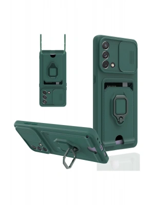 Newface Oppo A74 4G Kılıf Zuma Kartvizitli Yüzüklü Silikon - Yeşil