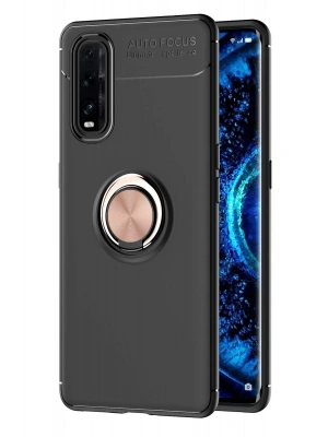 Newface Oppo Find X2 Kılıf Range Yüzüklü Silikon - Siyah-Gold