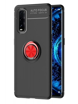 Newface Oppo Find X2 Kılıf Range Yüzüklü Silikon - Siyah-Kırmızı