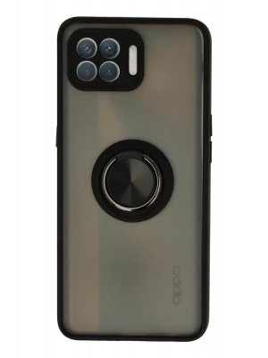 Newface Oppo Reno 4 Lite Kılıf Montreal Yüzüklü Silikon Kapak - Siyah